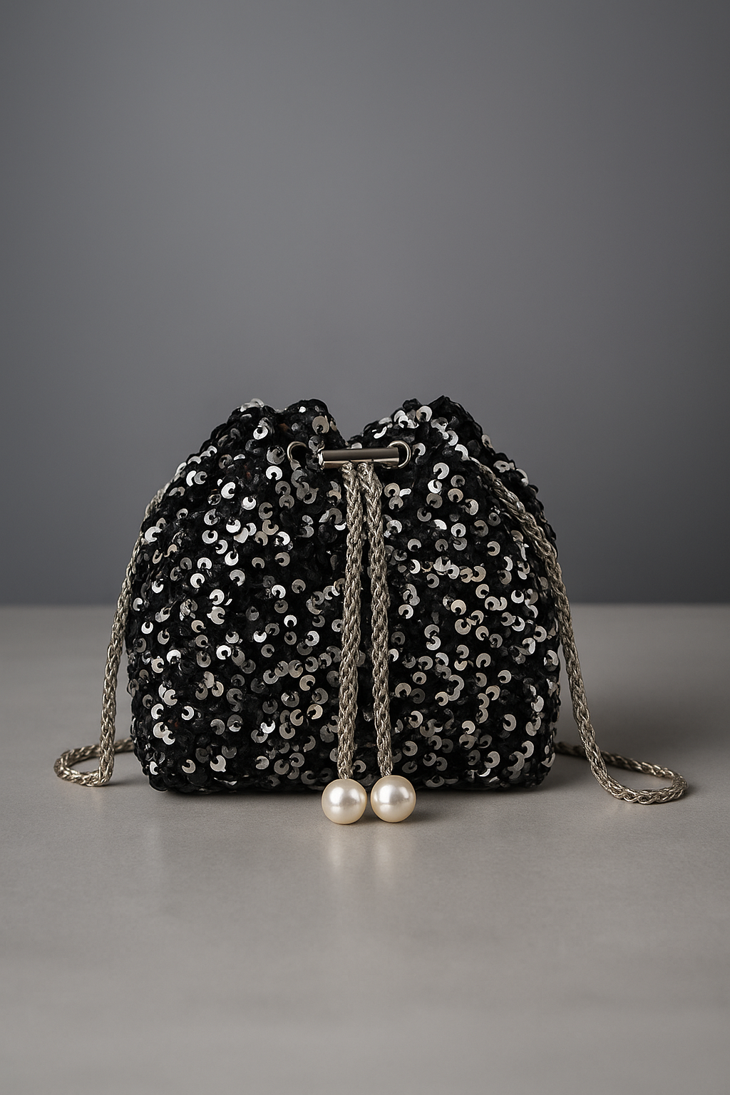 Silver Sequin Pouch Bag