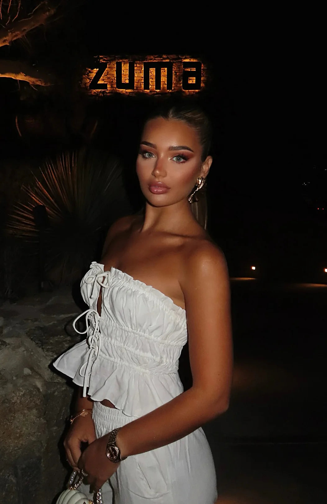 White Ruched Spaghetti Strap Crop Top