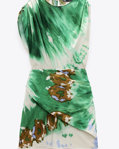 Green Abstract Wrap Front Mini Dress
