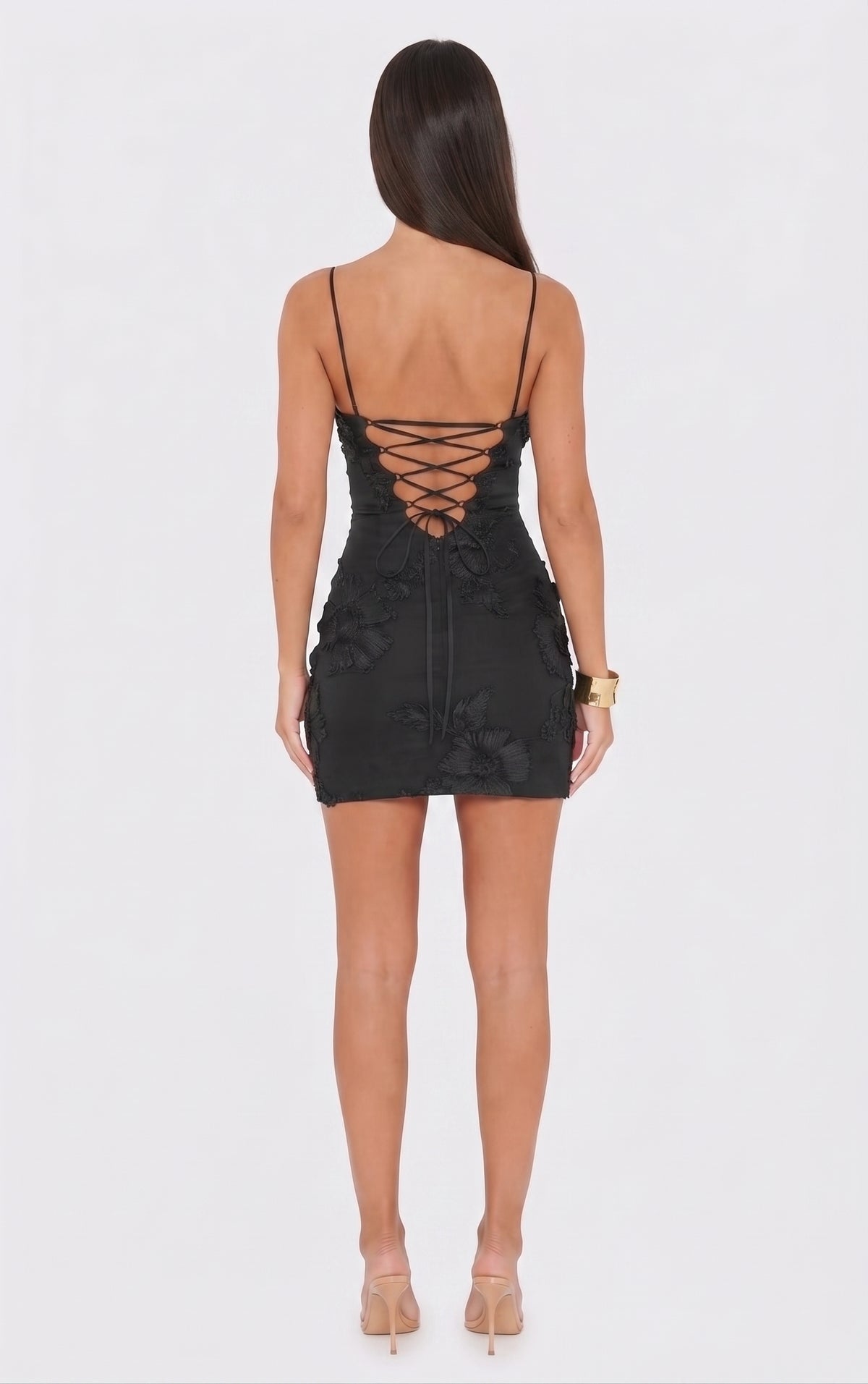 Black Floral Embellished Mini Dress
