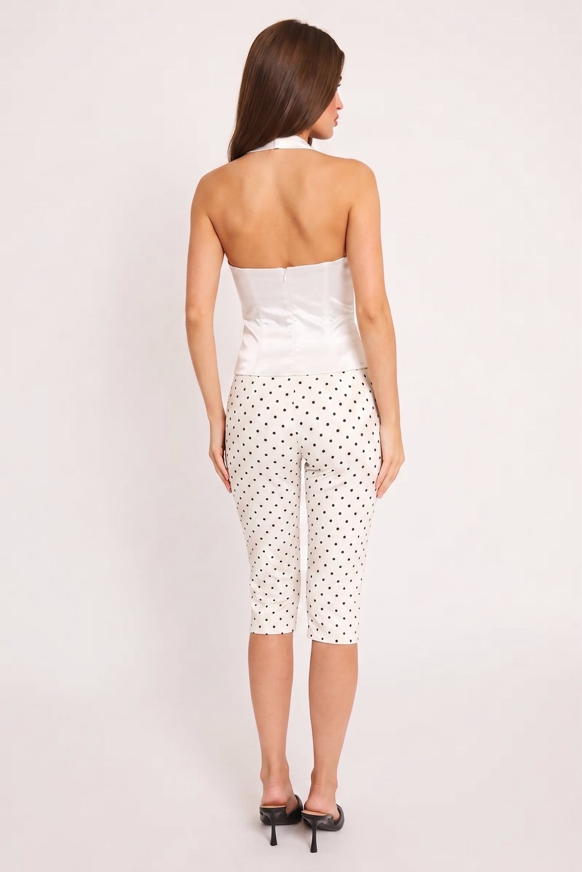 Off White Polka Dot High Waisted Capri Pants