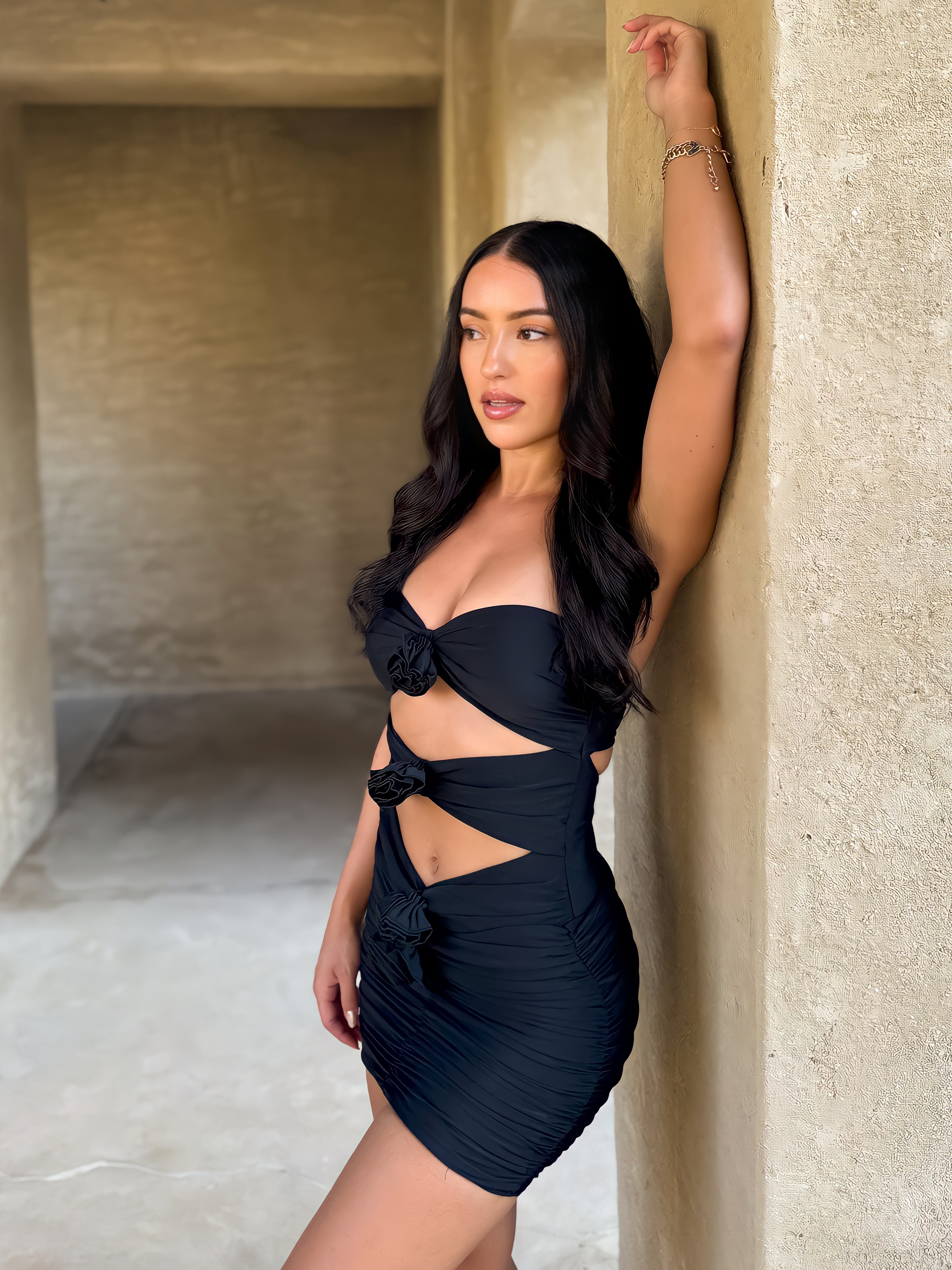 Black Floral Swimsuit With Mini Skirt