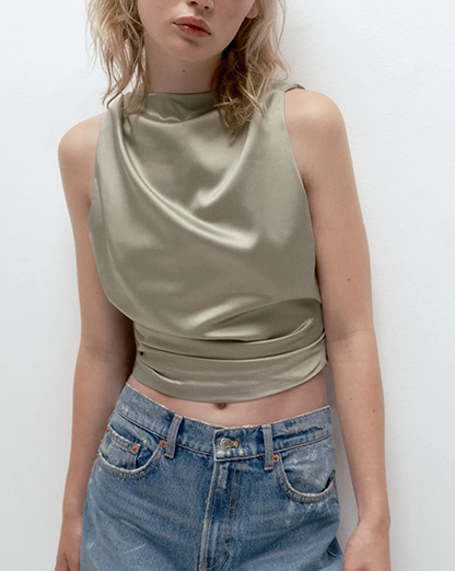 Mint Green Satin Open Tie Back Crop Top