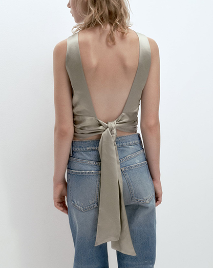 Mint Green Satin Open Tie Back Crop Top