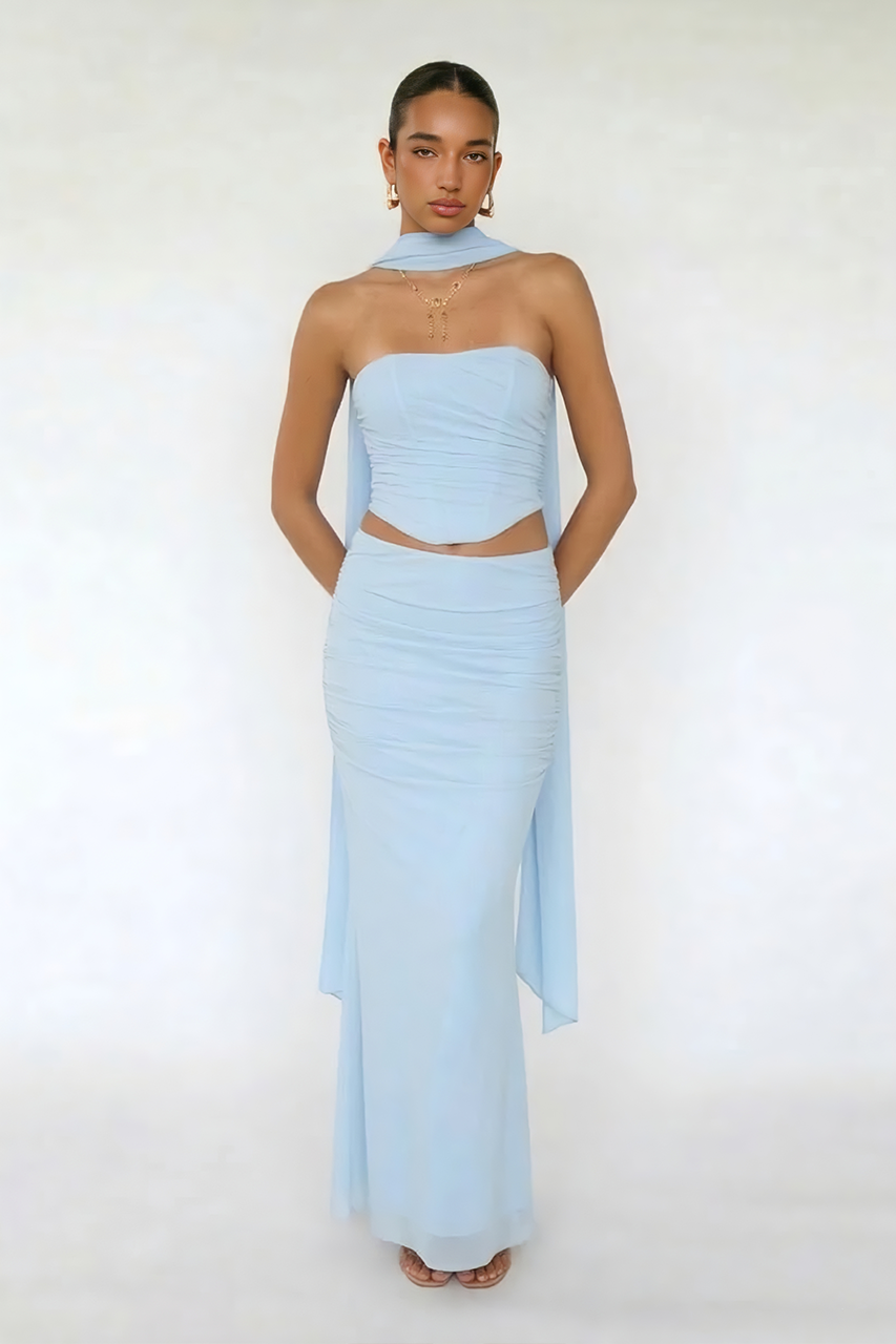 Pastel Blue Bandeau Corset & Maxi Skirt Coord