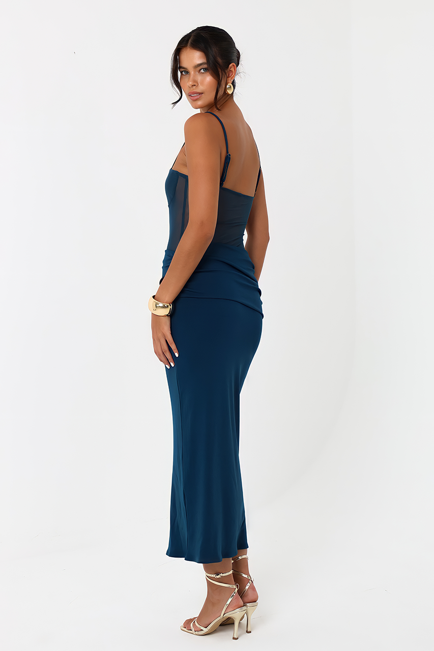 Midnight Blue Meshed Midi Dress