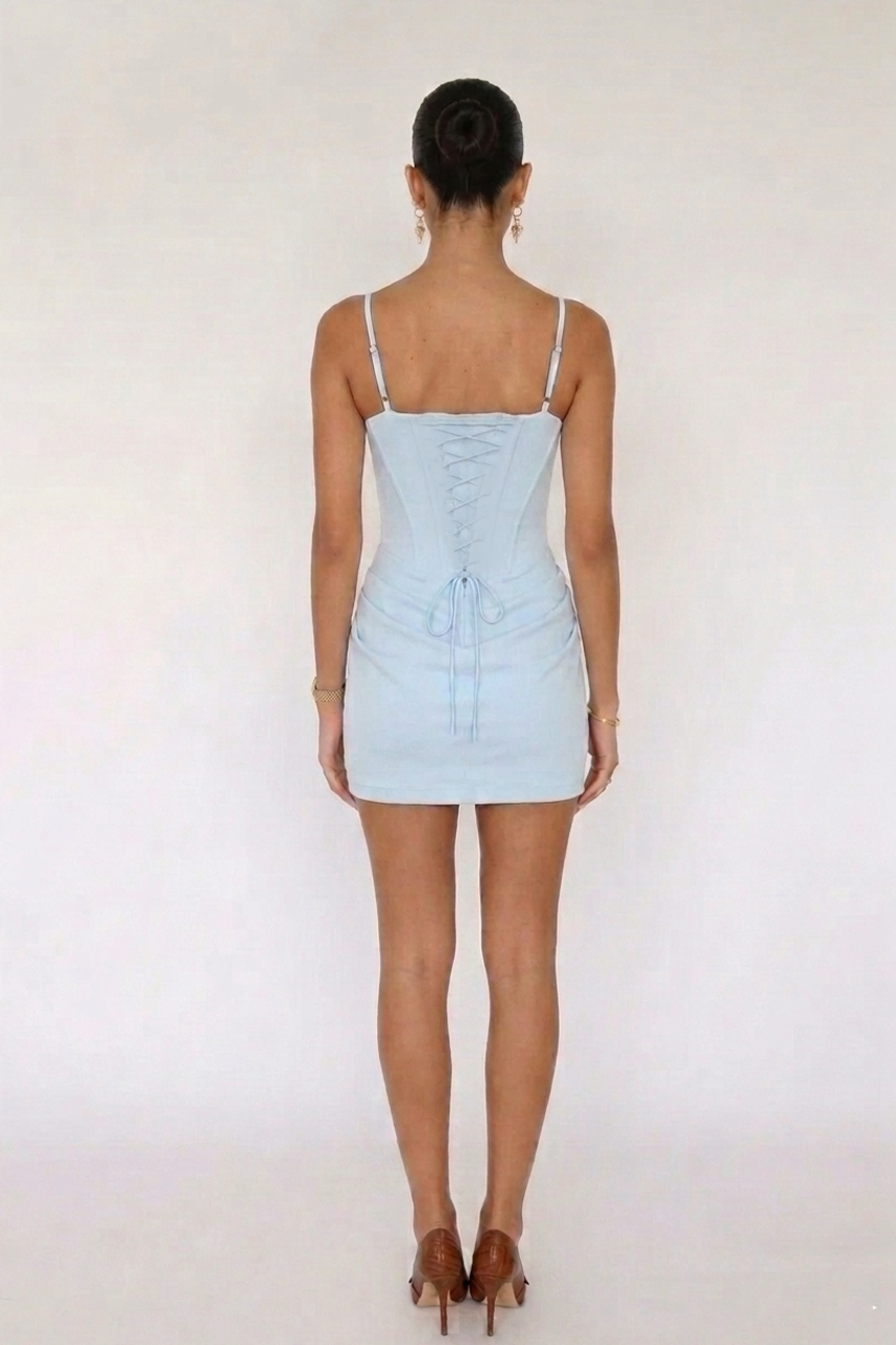 Pastel Blue Drape Corset Mini Dress