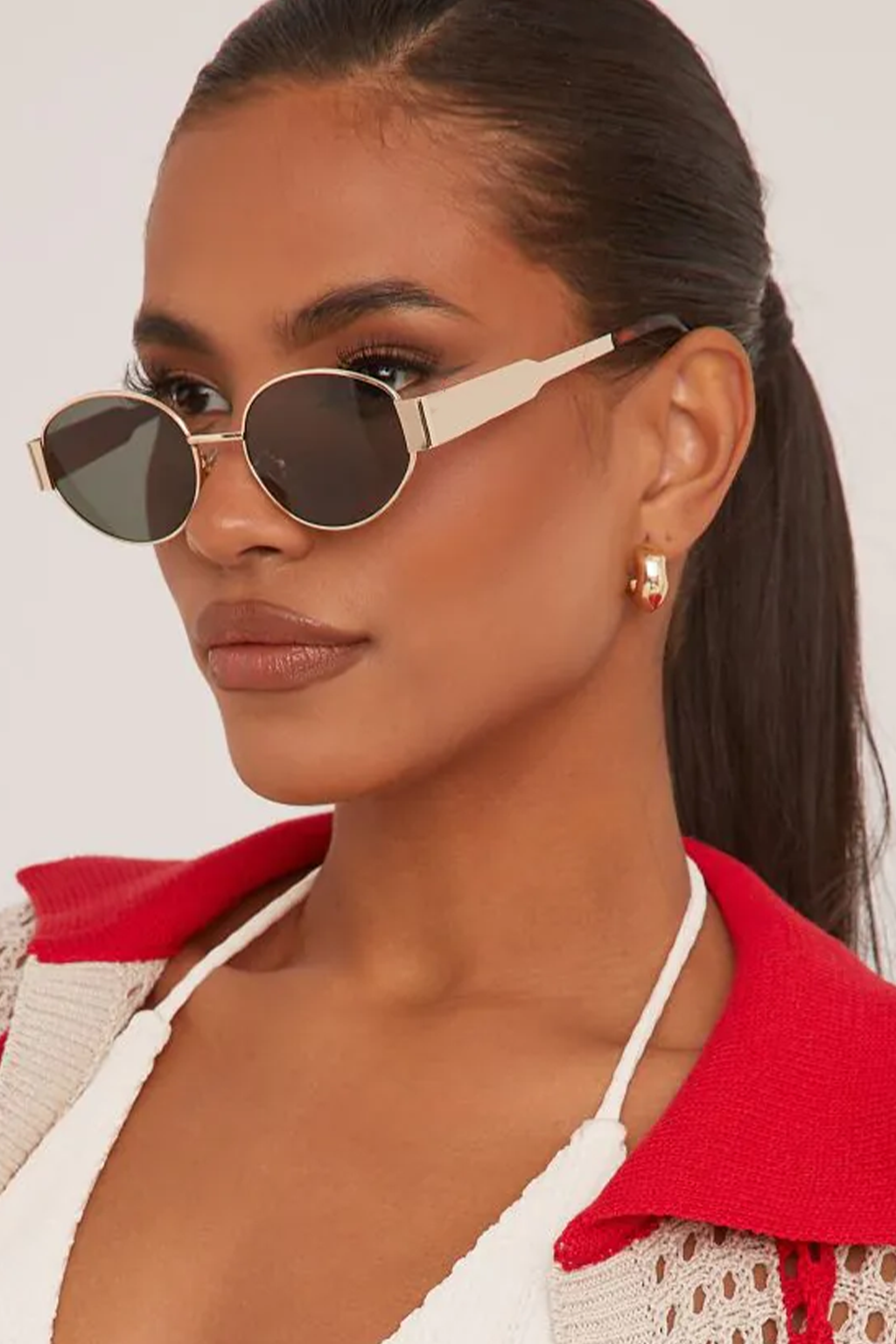 Oval Cat Eye Metal Frame Sunglasses