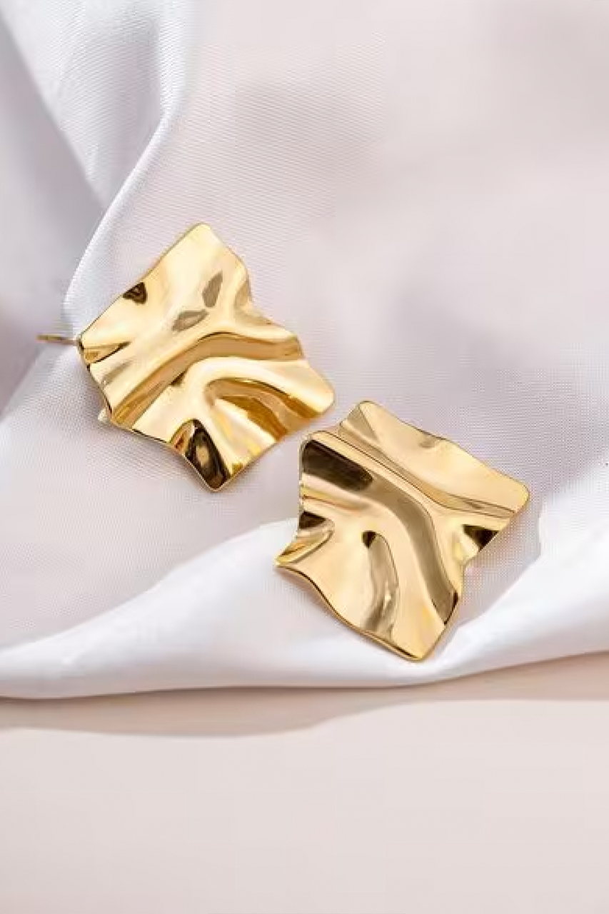 14K Gold Plated Textured Square Earrings