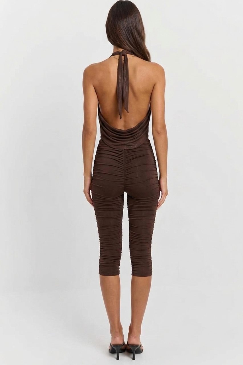 Espresso Brown Cowl Top & Ruched Capri Pants Coord