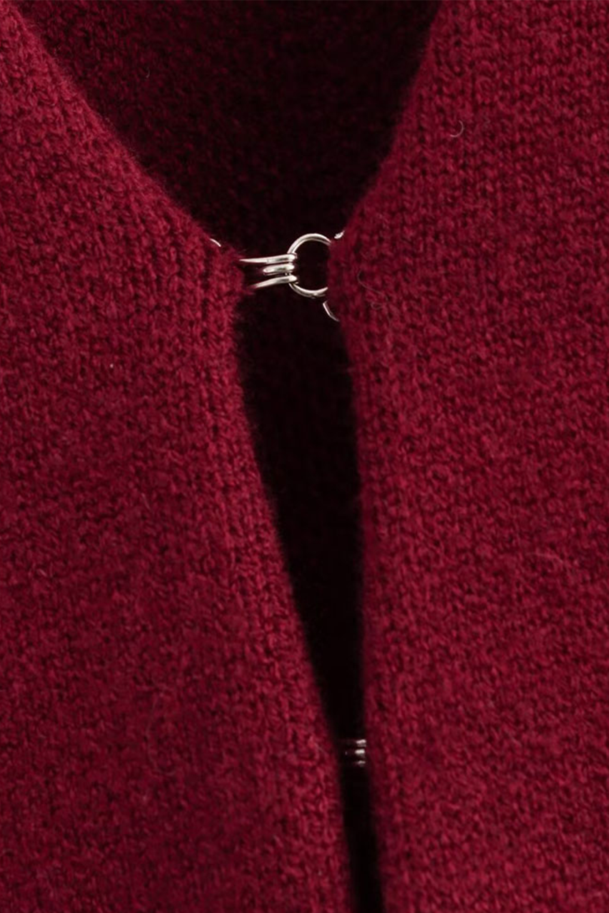 Burgundy Knit Cardigan Top & Mini Skirt Coord