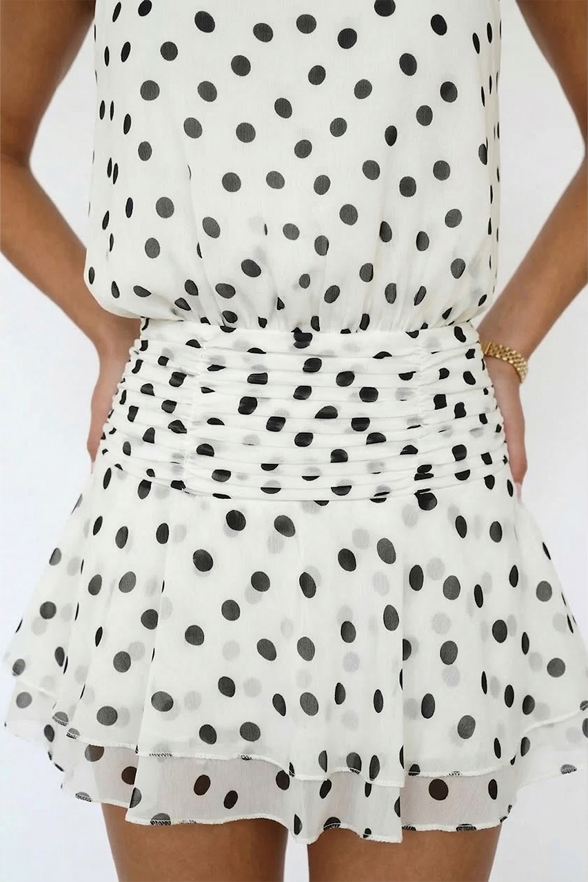 White Polka Dot Playsuit Ruffle Dress