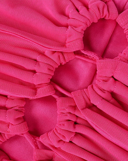 Hot Pink Double Layered Lace Up Front Ruched Bandeau Mini Dress