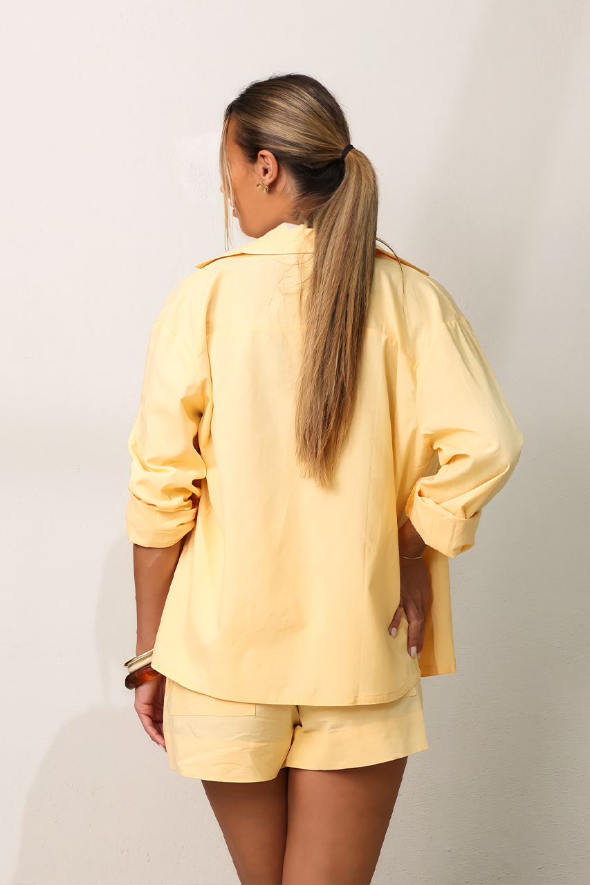 Yellow Linen Short Sleeve Shirt & Shorts Coord Set