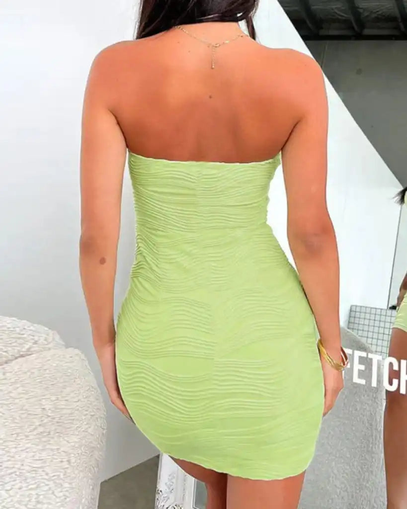 Green Textured Corset Bandeau Bodycon Mini Dress