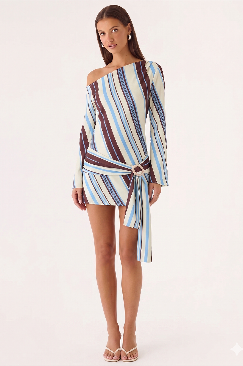 Abstract Striped Long Sleeve Mini Dress