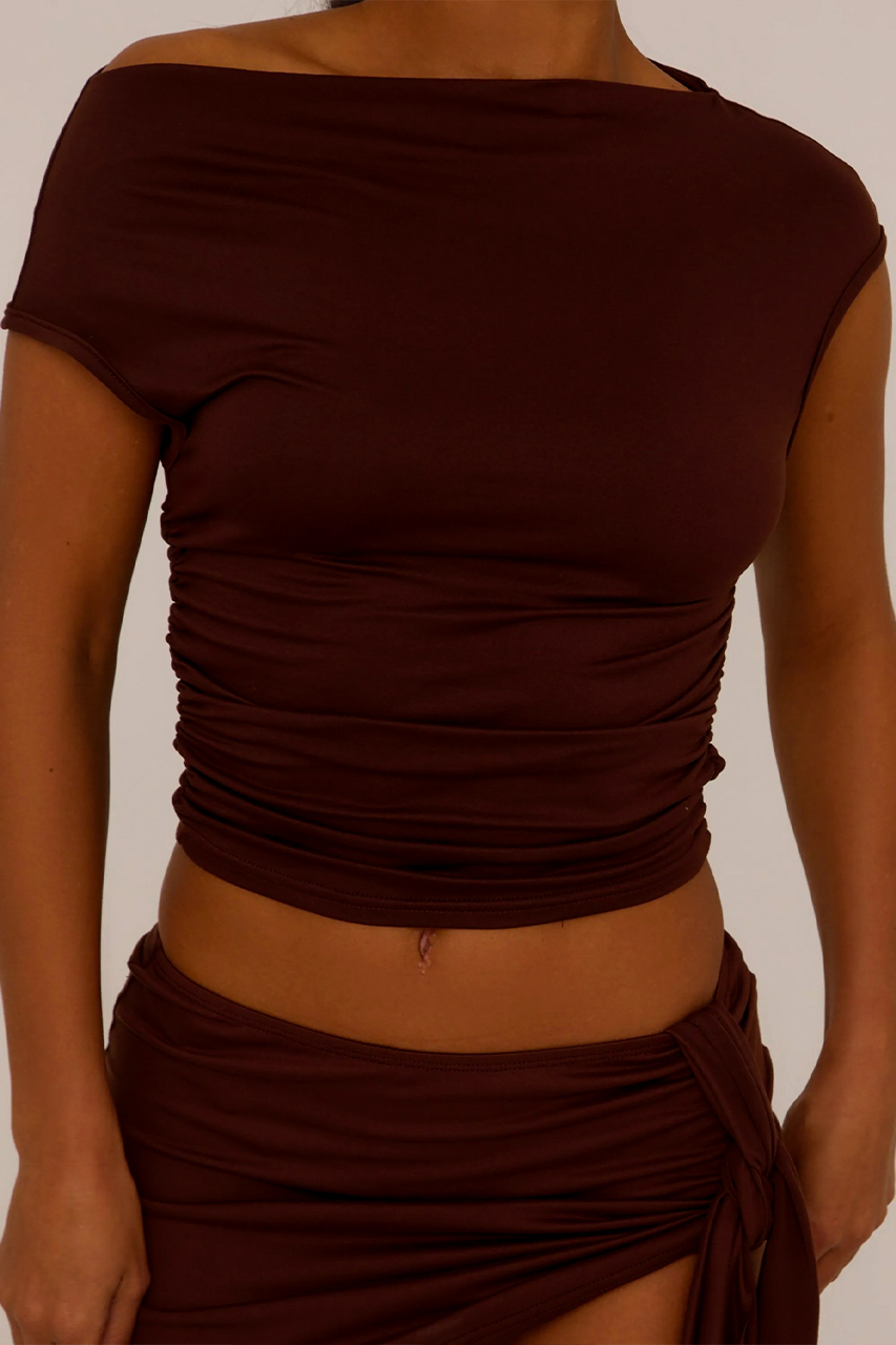 Mocha Brown Mini Drape Skirt Coord