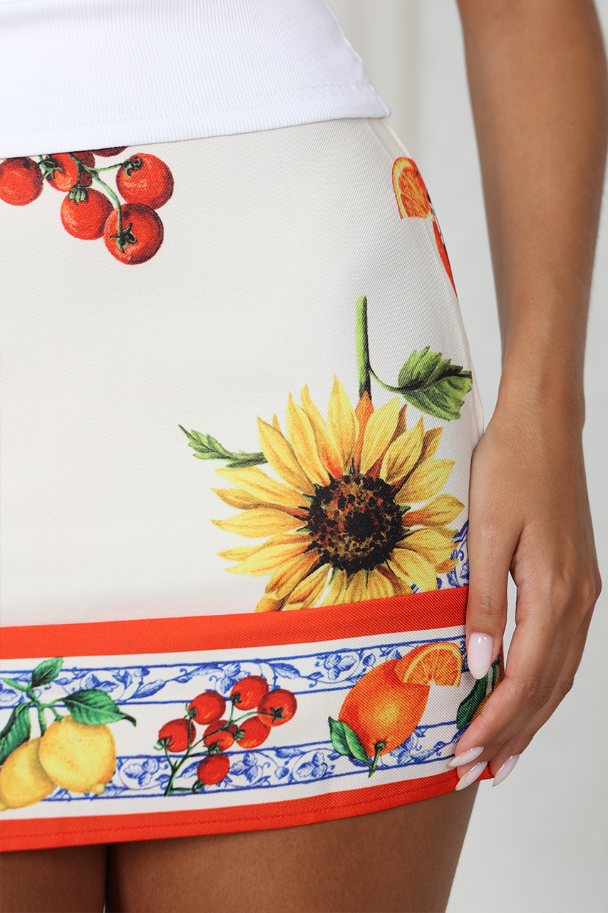 Ivory Floral High Waist Mini Skirt