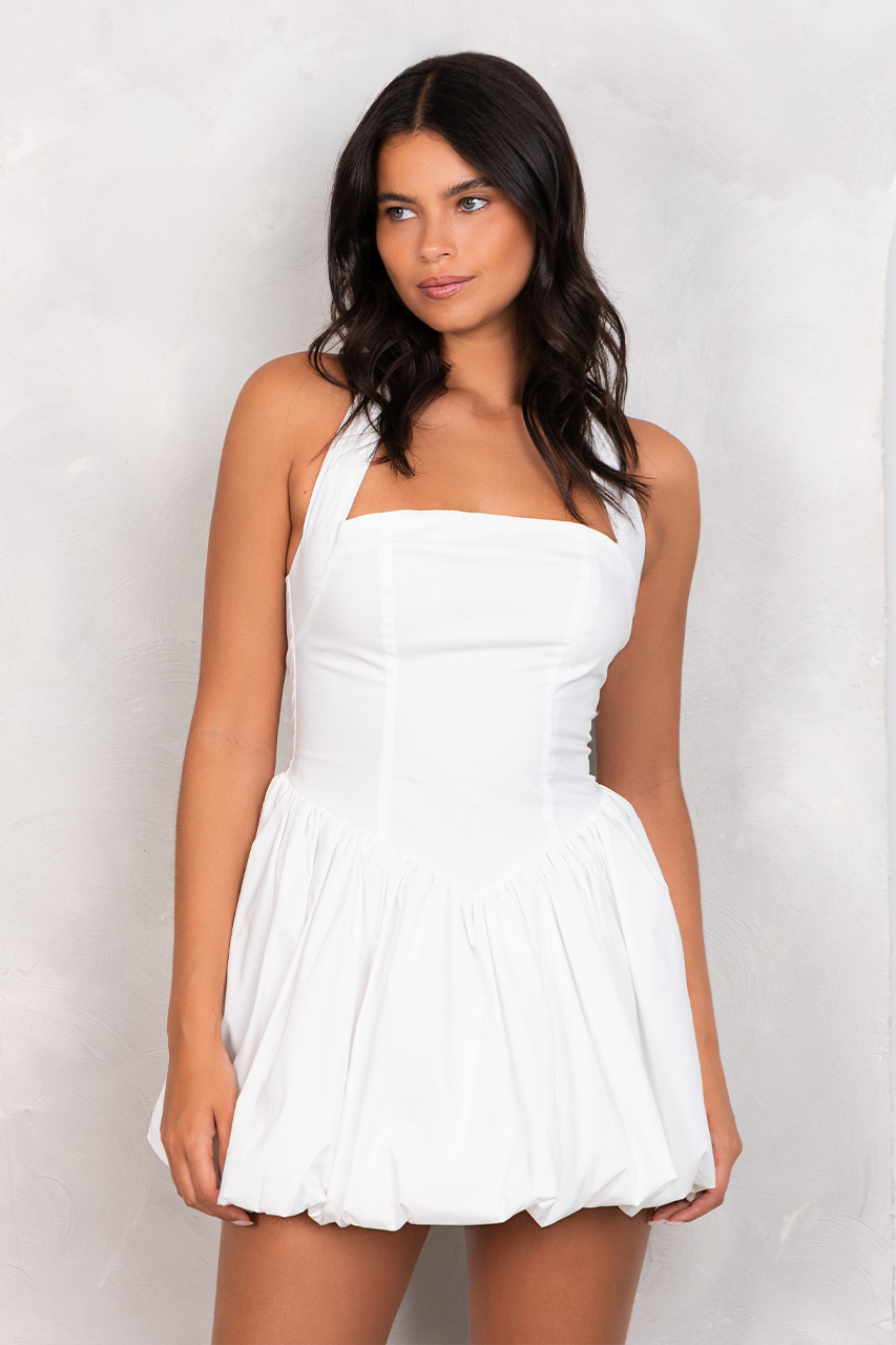 White Puffball Skater Mini Dress