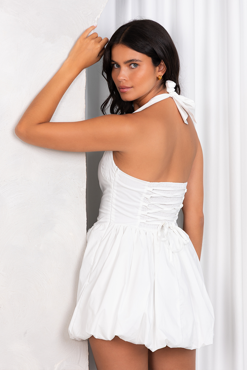 White Puffball Skater Mini Dress