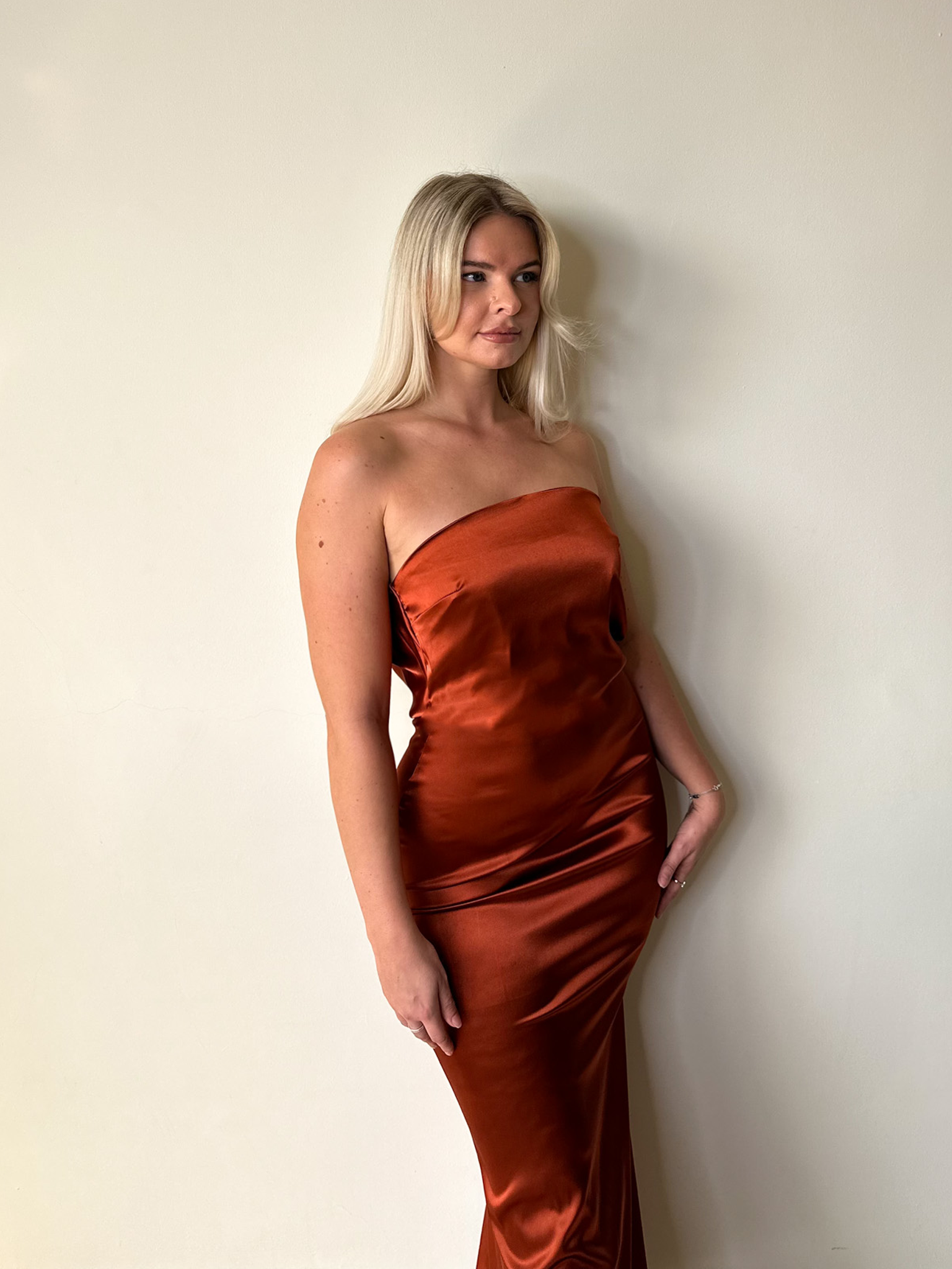 Rust Brown Bandeau Satine Backless Tube Maxi Dress