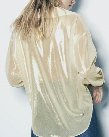 Gold Shimmer Chiffon Sheer Blouse