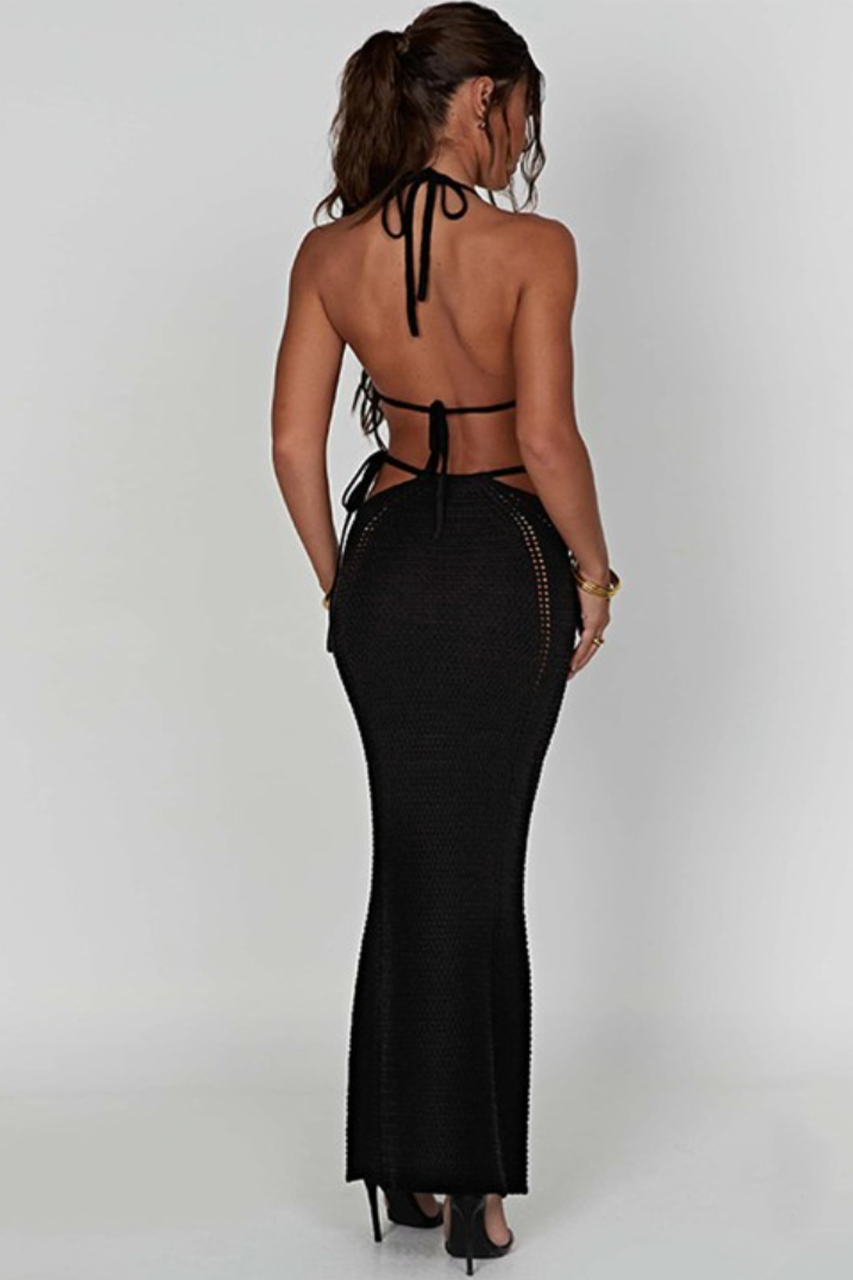 Black Crochet Bralette & Maxi Bodycon Skirt Coord