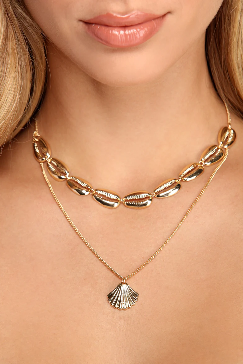 18K Gold Plated Shells Stacked Necklace