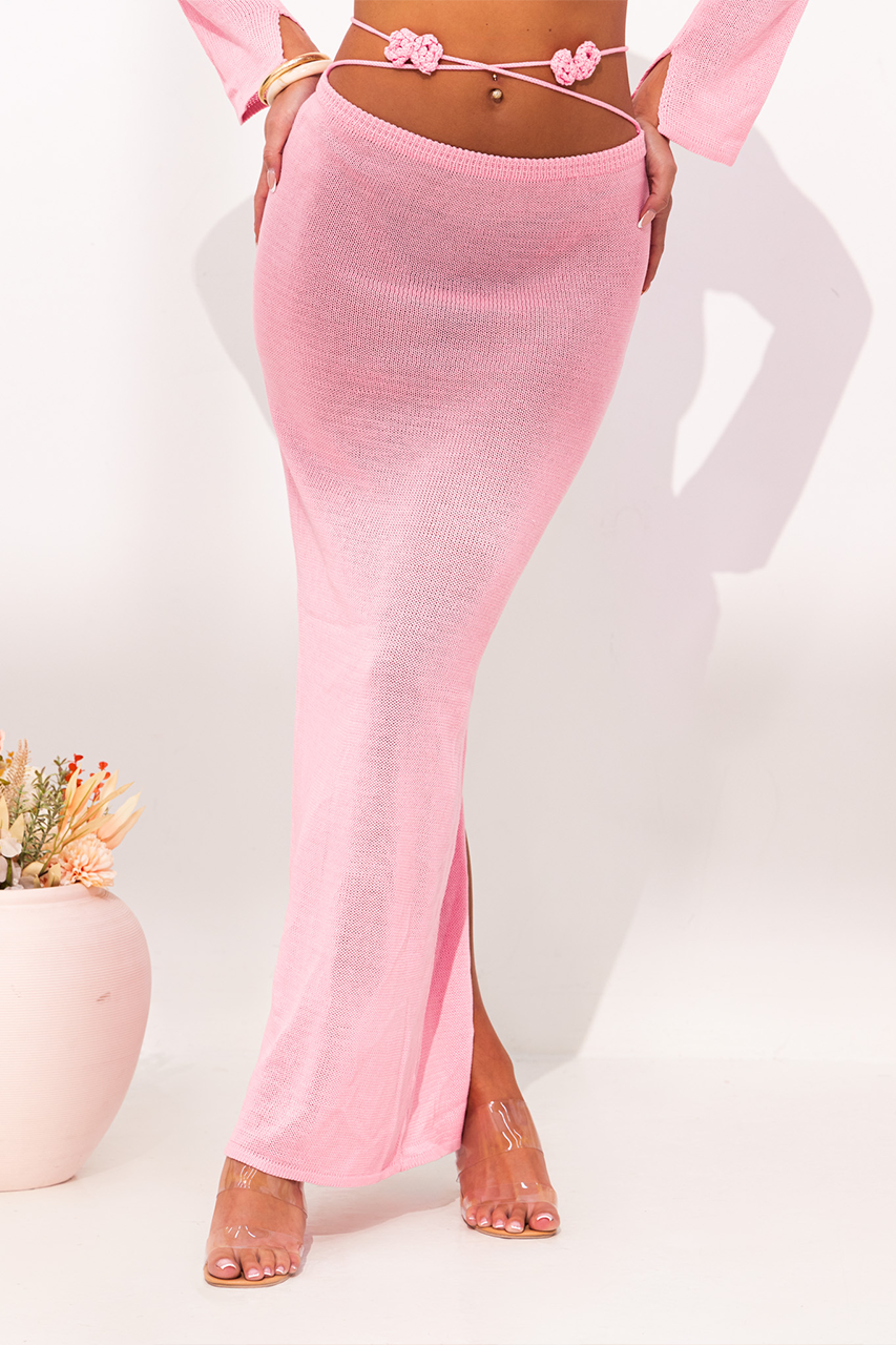 Pink Knit Long sleeve Crop Top & Maxi Skirt Coord