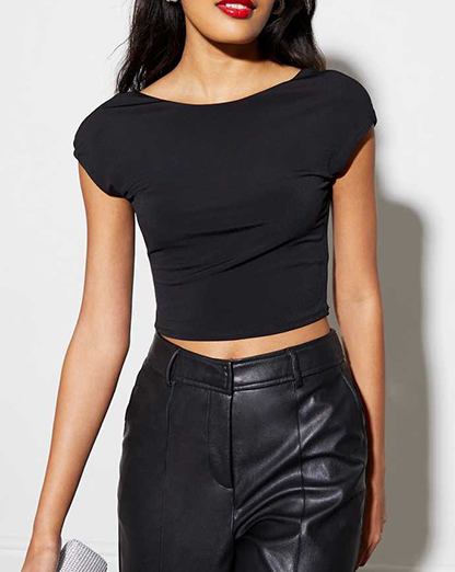 Black Open Back Crop Top