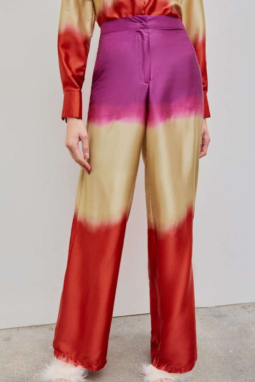 Tie Dye Wide Leg Satin Trousers