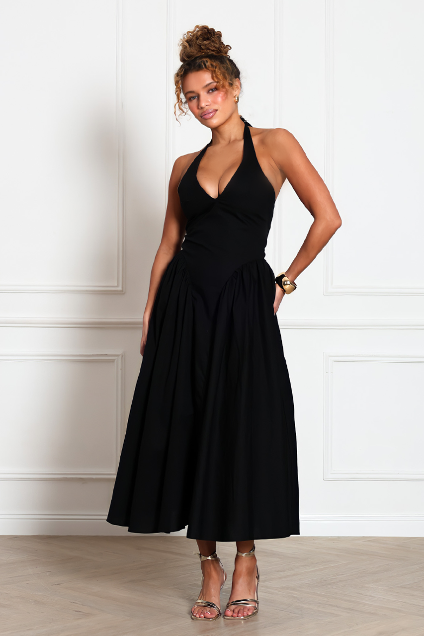 BLACK SKATER MIDI DRESS