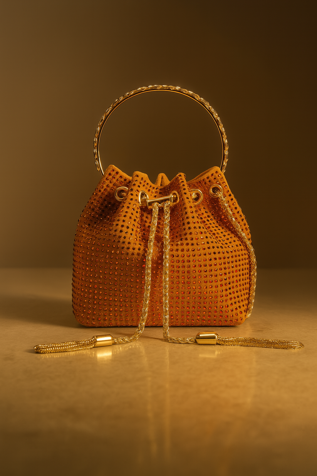 Luxury Orange Suede Rhinestone Pouch Bag