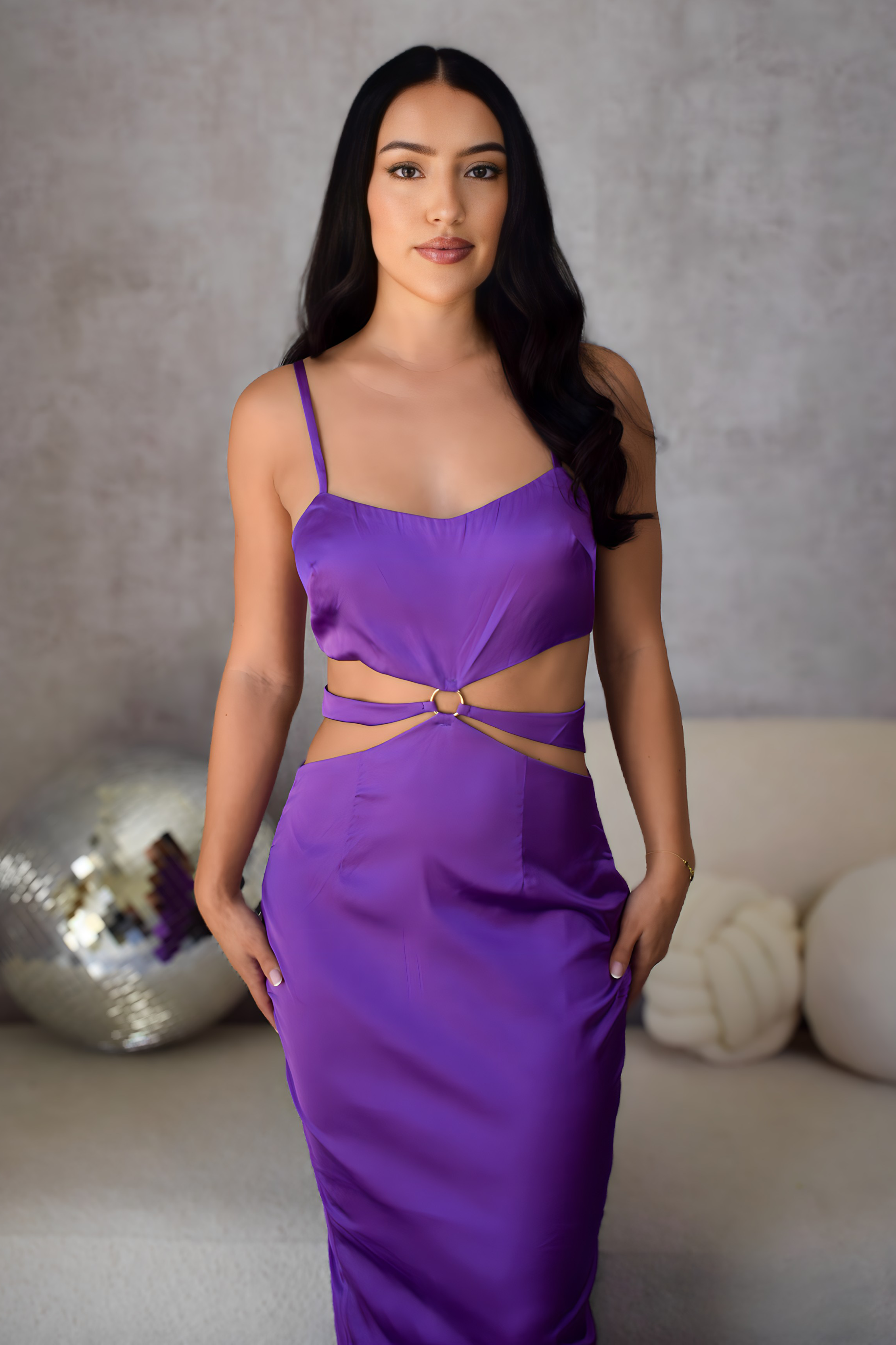 RUNAWAY THE LABEL Violet Purple Satin Cutout Maxi Dress