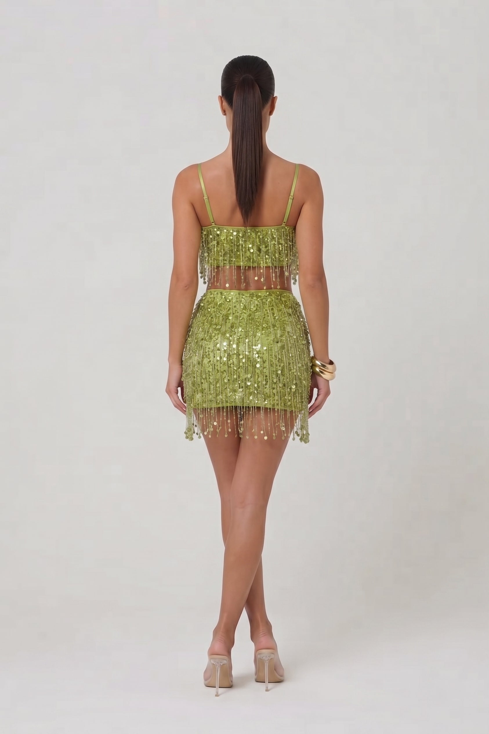 Green Sequin Crop Top & Mini Skirt Set