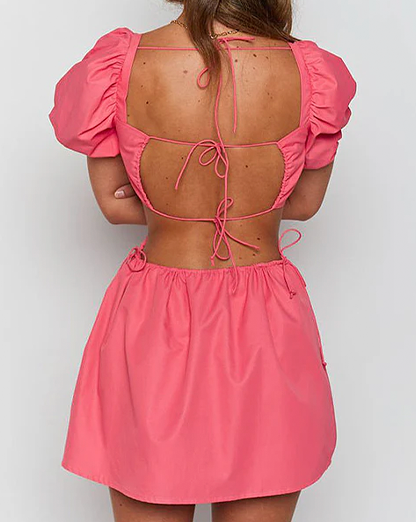 Pink Side Cutout Open Back Skater Mini Dress