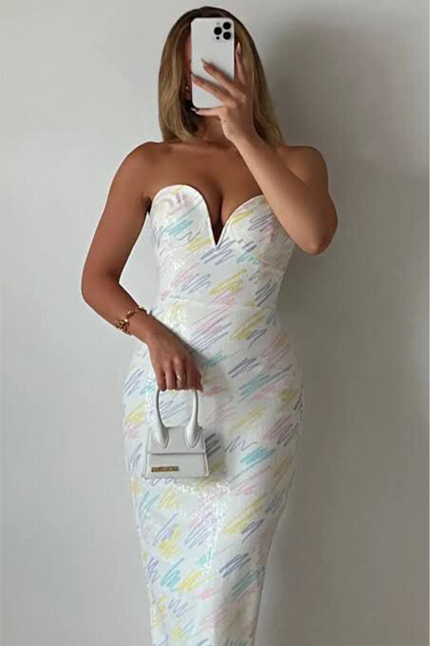RUNAWAY THE LABEL THE SQUIGGLE PRINT MIDI DRESS