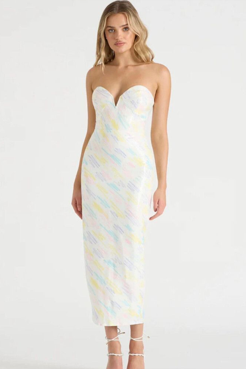 RUNAWAY THE LABEL THE SQUIGGLE PRINT MIDI DRESS