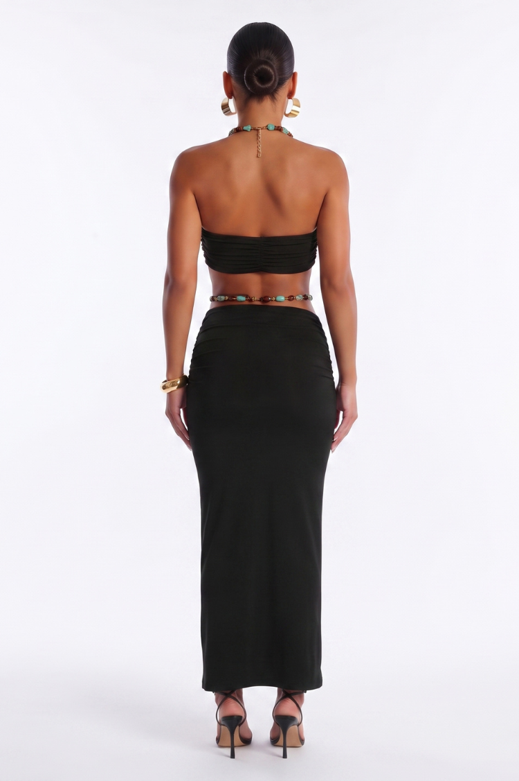 Black Beaded Bralette & Maxi Skirt Coord