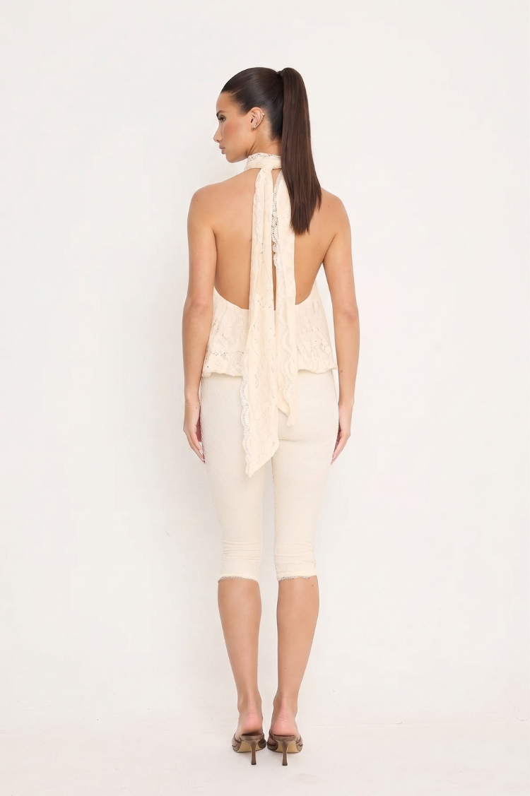 Cream Lace Halter Top & Capri Pants Coord