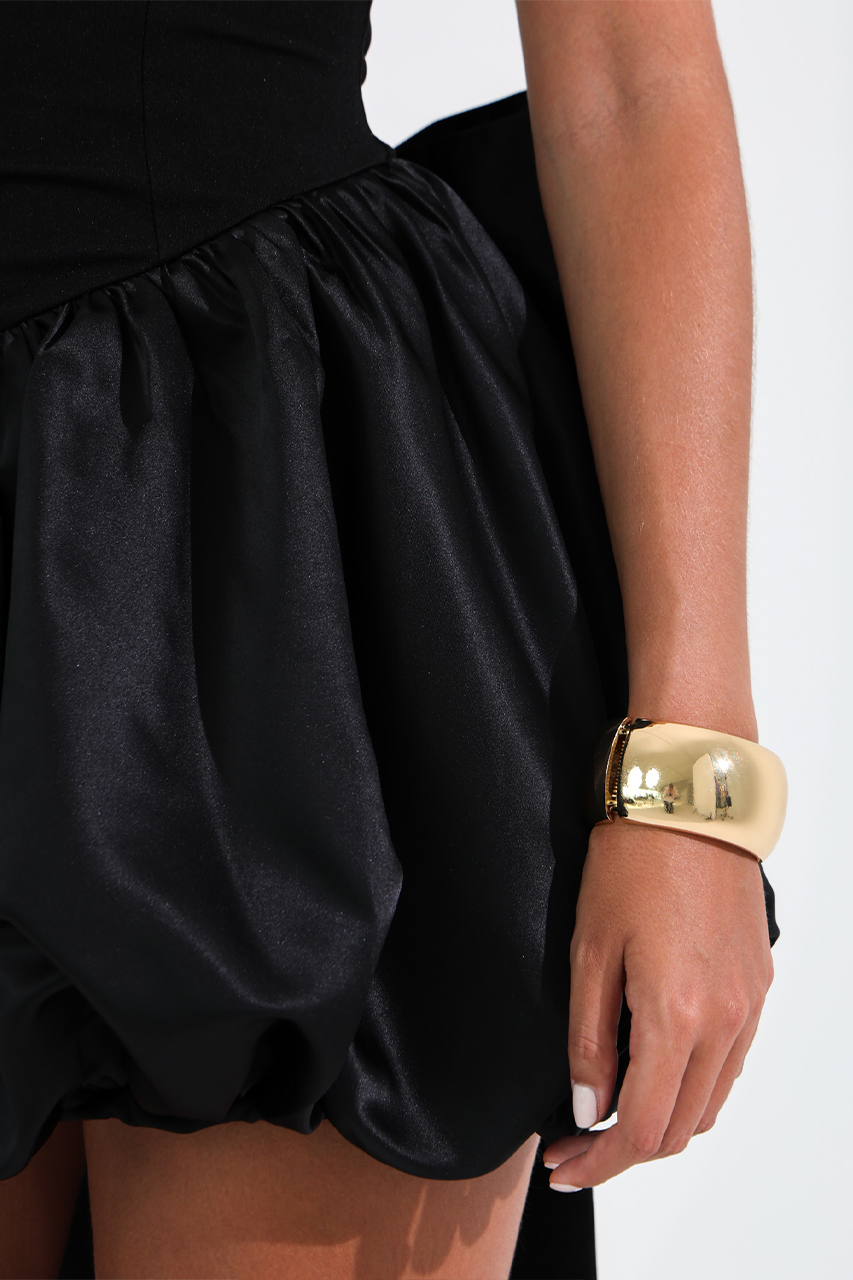 Black Puffball Bow Detail Bandeau Mini Dress