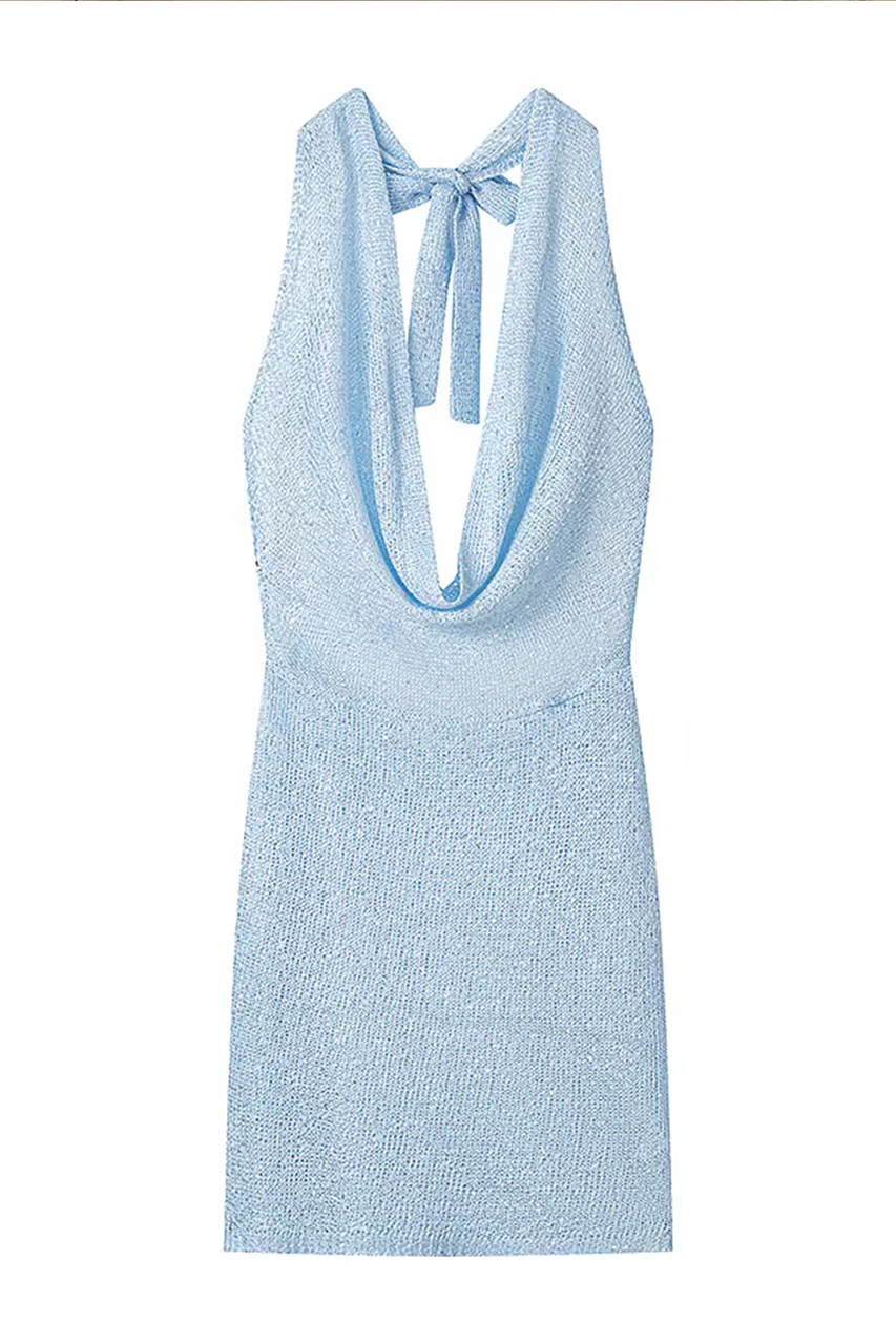 Blue Knit Mini Dress