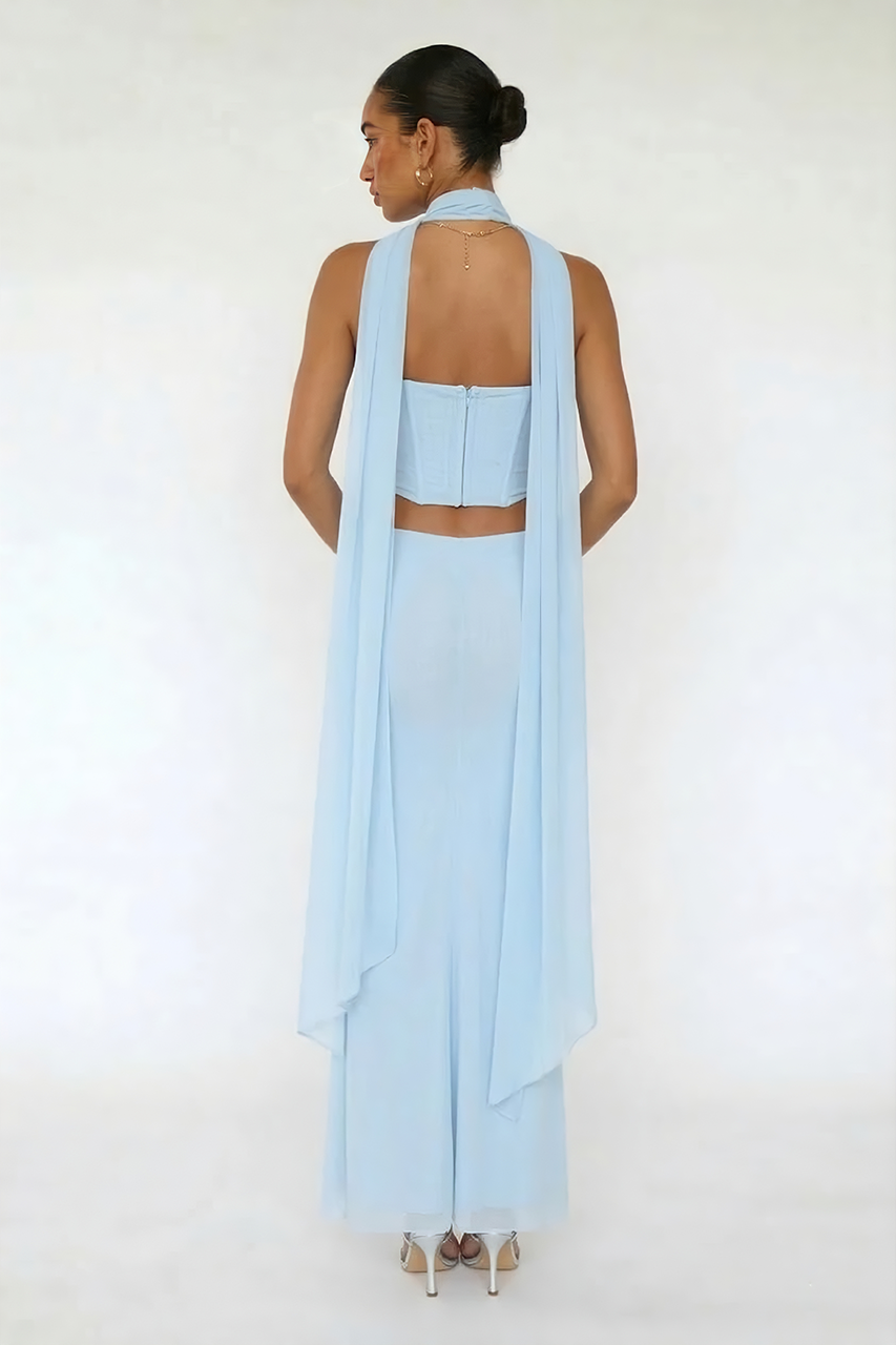 Pastel Blue Bandeau Corset & Maxi Skirt Coord