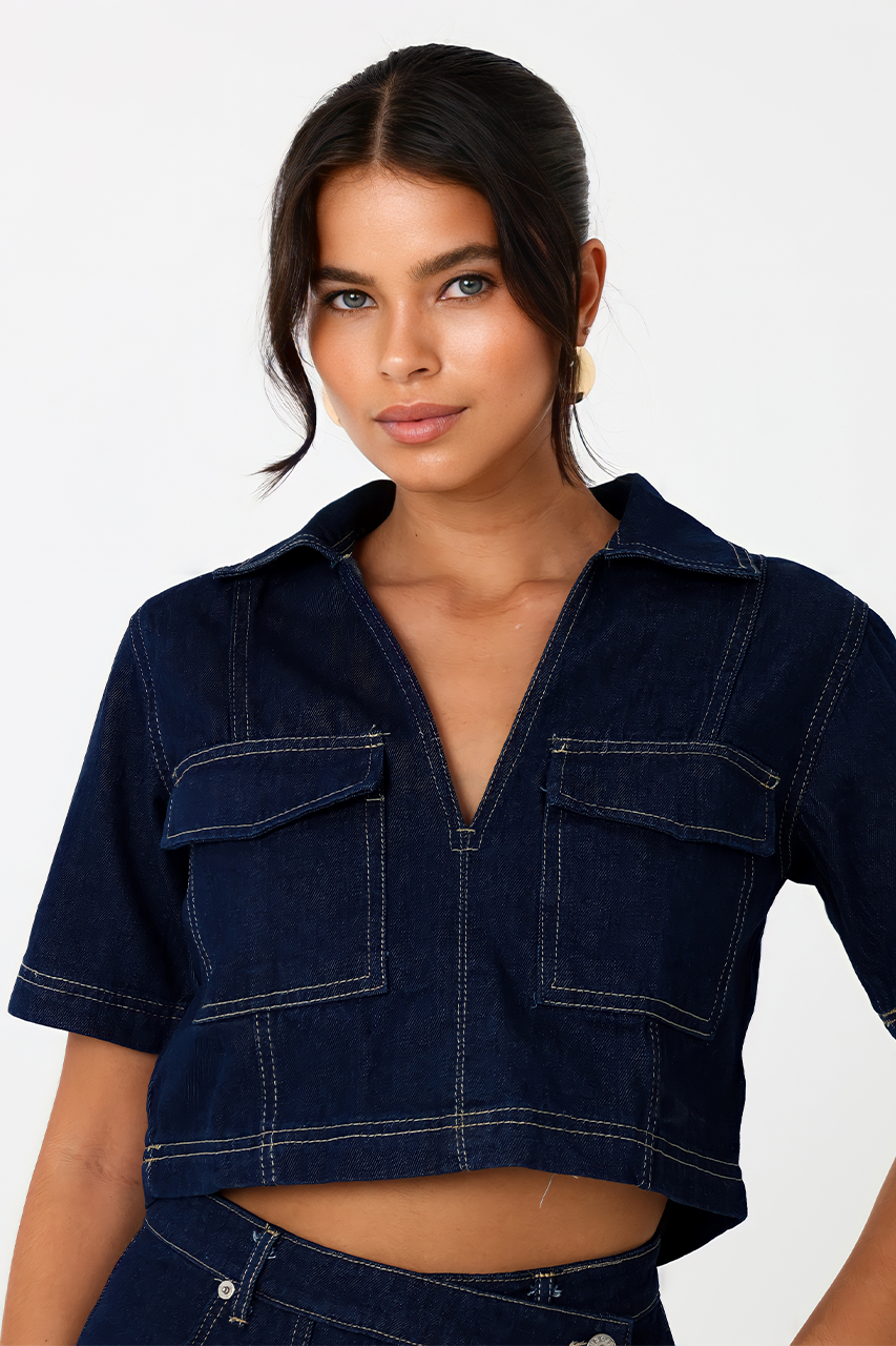 Indigo Blue Crop Shirt & Denim Skort Coord Set