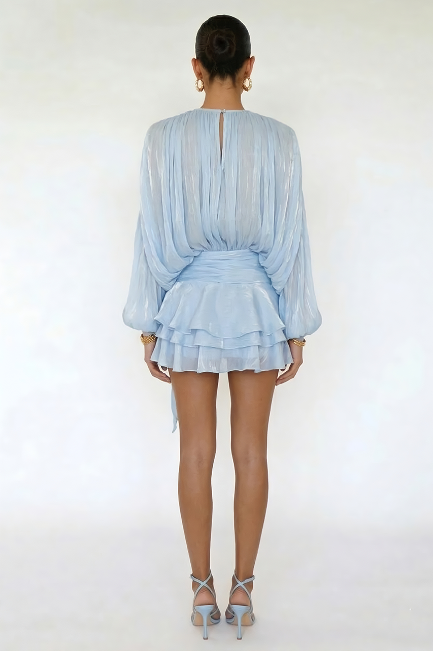 Powder Blue Chiffon Lantern Dress & Shorts Coord