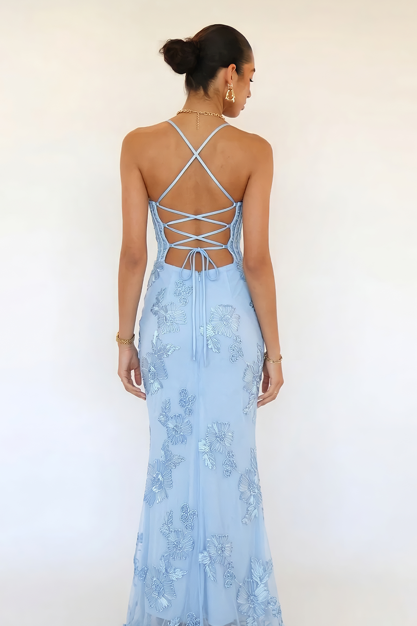 Baby Blue Embroidered Maxi Dress