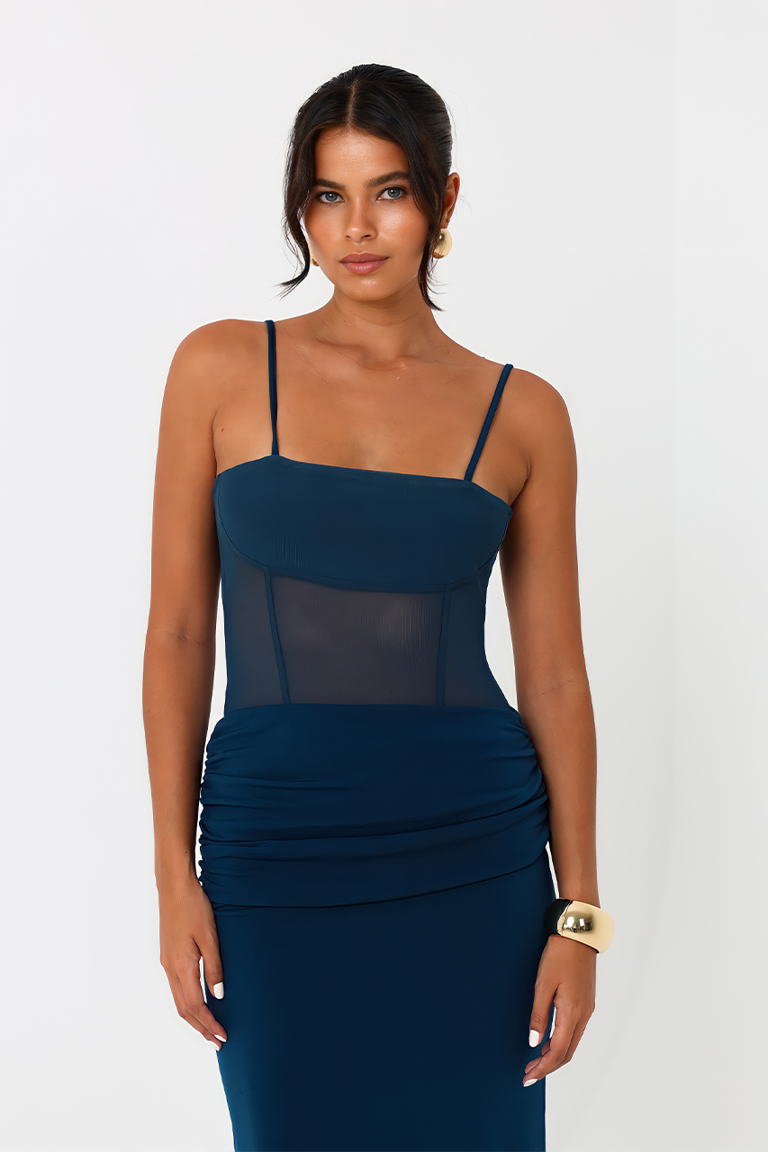Midnight Blue Meshed Midi Dress