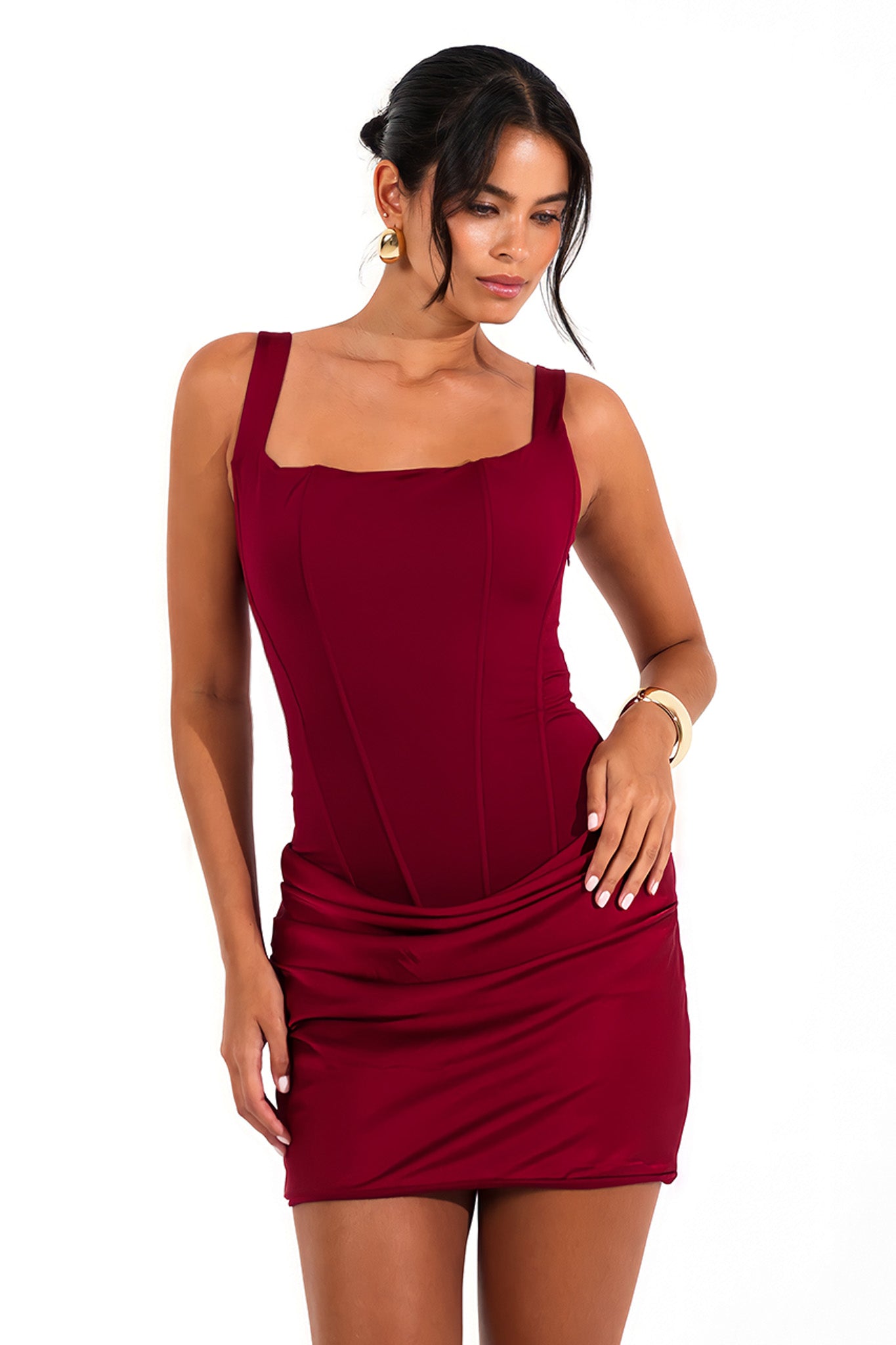Cherry Red Corset Draped Mini Dress