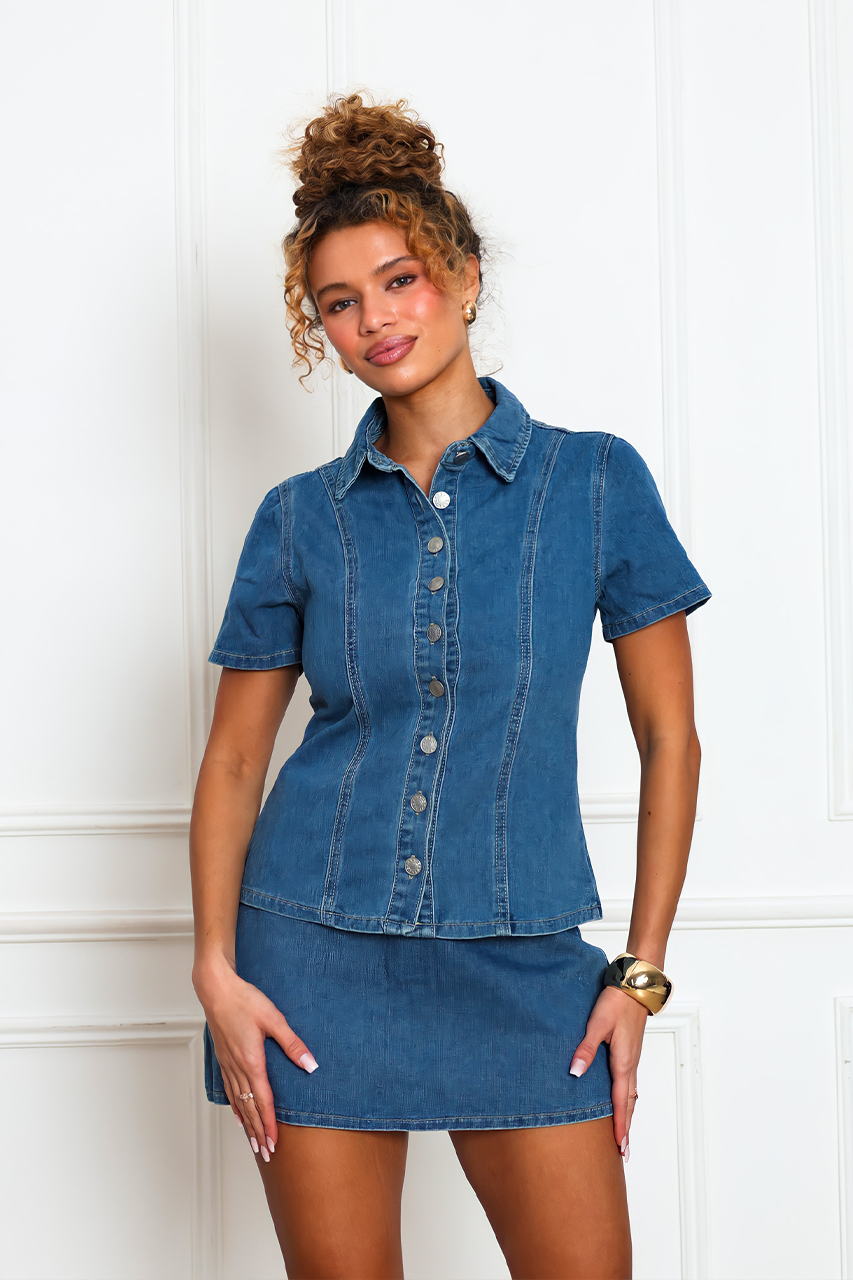 Blue Denim Shirt & Mini Skirt Coord