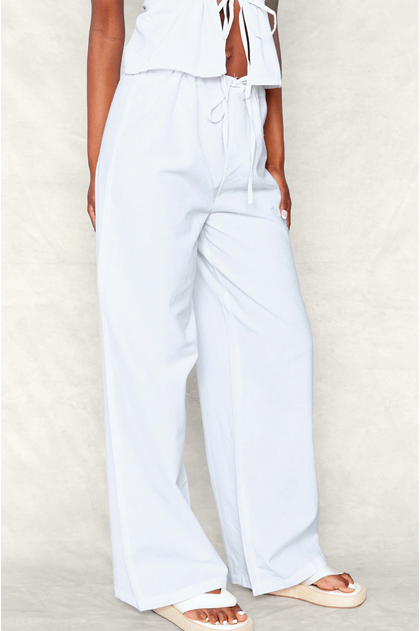 White Linen Wide Leg Trousers